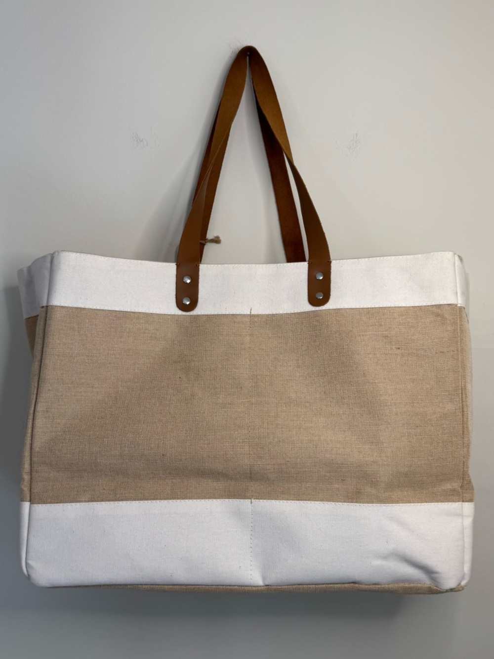 NWT Jute Cotton Leather Farmers Market Tote Bag - Picture 4 of 6